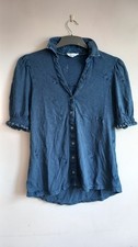 camicia 100% cotone effetto denim donna con ricami floreali blu tg M white stuff
