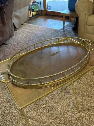 Brass oval serving tray bamboo - brass,
