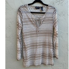 Top a maniche lunghe New York Company vintage da donna Y2K maglia trasparente marrone geometrico