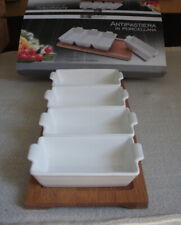 Antipastiera (4 mini pirofile bianche) e vassoio in bamboo - 5 Pezzi - NUOVA