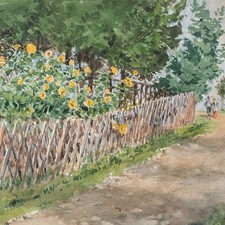 Sconosciuto Giardino Con Girasoli Impressionismo Acquerello Non Firmato 1890 circa