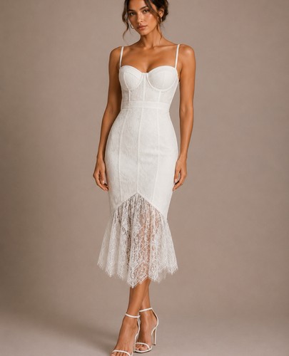 Abito midi bustier pizzo - bustier, in