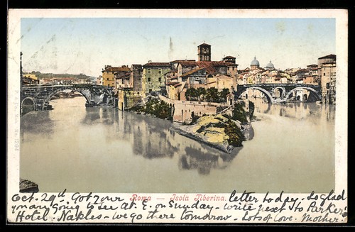 Cartolina roma isola tiberina - roma,,