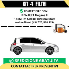 Kit 4 Filtri Tagliando per RENAULT Megane II 1.5 dCi 74 kw Diesel 2003-2008