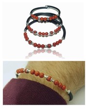 Bracciale Da Uomo Braccialetto Donna di Corallo rosso e Argento In 925 OccasionE