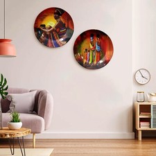 Set Di 2 Piatti Decorativi In Ceramica Artigianale Da Appendere, 8 Pollici