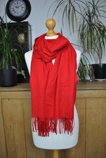 Sciarpa pashmina rossa in cashmere e lino intrecciato - scialle grande morbido con frange