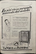 LA VOCE DEL PADRONE grammofono ILLUSTRAZIONE ITALIANA anno 1926 PUBBLICITà 38 cm