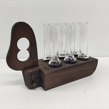 Set bicchieri da liquore limoncello vodka vintage  porta bicchieri legno anni 70