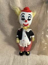 Statuina pagliaccio vintage corpo rigido 12" con gambe usa e getta. Viene fornito in una custodia per sacchetti di plastica