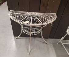 Tavolo da Giardino Semicircolare in Ferro con Ripiano, Tavolo da Balcone Shabby Chic Bianco