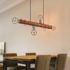 Lampada Wood a Sospensione 4 Fiamma da Soggiorno Braun Grigio L 70 CM