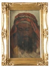 Stefano Ussi,Volto di arabo. Cm. 34x21,5. Olio su tavola.Sul Retro Un Bozzetto 