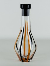 De Majo Murano Vaso In Vetro Bottiglia Con Inclusioni Arancioni E Nere Firmato