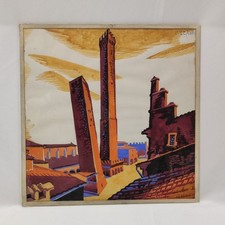 Acquerello veduta torri Asinelli e Garisenda Bologna anni 30 pittore Ugo Lucerni