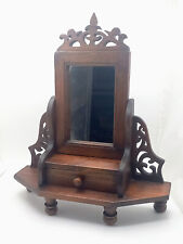 Piccola antica toletta da camera in legno massello con specchiera girevole