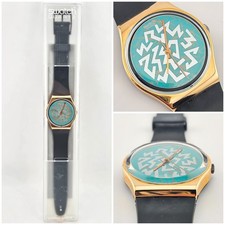 Swatch Gent GX105 Sign of Samas 1988 Vintage NOS Turquoise Gold Swiss Made