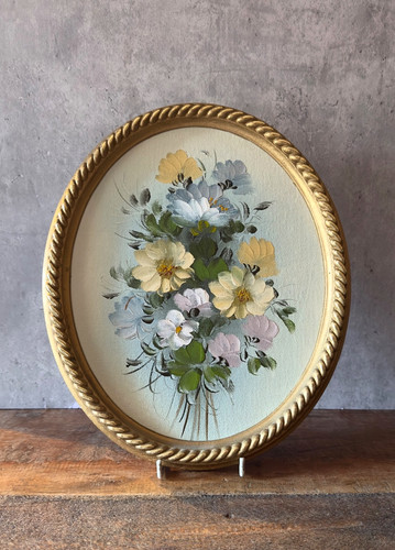 Quadro olio ovale - , floreale