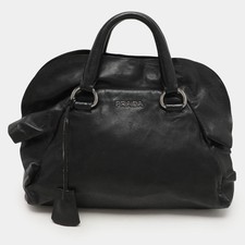 Prada Black Leather Ruffle Bauletto Satchel