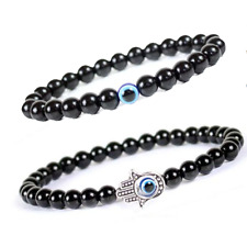 Bracciale pietra ossidiana perlina occhio diabolico mano di fatima Evil eye