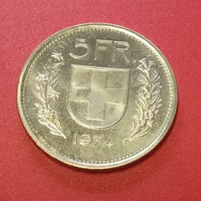 Svizzera Moneta 5 Franchi 1974 Nickel