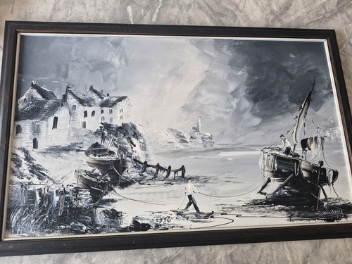 Quadro astratto firmato nero - , e