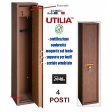 ARMADIO PORTAFUCILI FUCILIERA UTILIA A 4 POSTI FINITURA LEGNO ACCIAIO BLINDATO