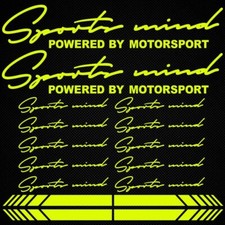 Adesivo Sports Mind decalcomanie giallo fluo Powered by Motorsport 16x tuning VRC