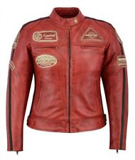 Giacca Moto Pelle Scooter Cafe Racer,Naked da Donna Vintage Rossa