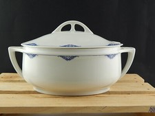  ANTICA ART DECO ZUPPIERA CENTROTAVOLA PORCELLANA BIANCA BLU CHODAU BOHEMIA 