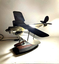 LAMPADA TAVOLO METALLO Art Deco DESK LAMP BIPLANE AIRPLANE SCULPTURE VINTAGE '30