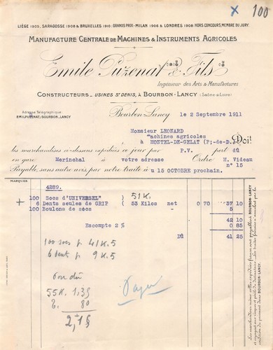 1911 facture emile puzenat - ,