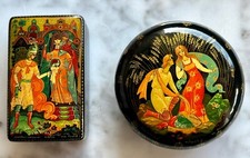 SCATOLE RUSSE LACCATE KHOLUI RUSSIA MINIATURE SCATOLA LACCA  ANTIQUARIATO