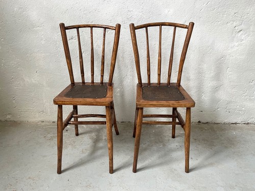 Coppia sedie legno cuoio