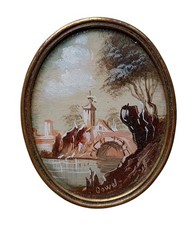 *HH* Miniatura Avoriolina Dipinto Paesaggio Natura Con Cornice Cornicetta