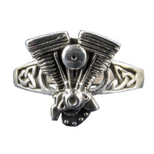 Moto V Doppio Motore Ring.925 Argento Sterling Massiccio Metallo Motociclista