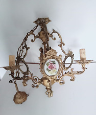 lampadario antico in  bronzo vintage anni 60 a sospensione con putti da soffitto