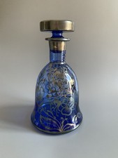 Bottiglia vintage vetro soffiato cobalto  argento Silver Overlay stile Murano
