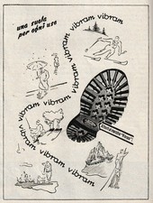 PUBBLICITA' 1954 VIBRAM SUOLE SCARPE BREVETTATE GOMMA ALPINISMO SPORT MONTAGNA