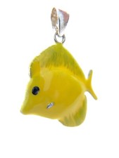 Ciondolo Pesce chirurgo tropicale zebrasoma Argento 925 smalto giallo brillante