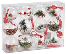 Set di 12 palline natalizie trasparenti riempito Ø 8 cm addobbi natale