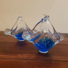 Coppia posacenere/portacaramelle anni 70, in vetro soffiato