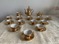 SUBLIME SERVIZIO TAZZE DA CAFFE' 12 PERSONE  IN ORO ZECCHINO CON PIETRA ROSSA