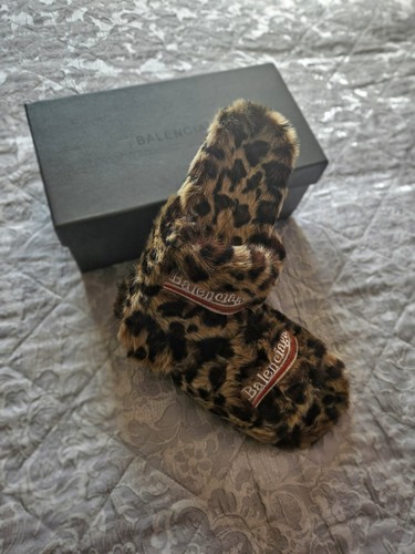 Balenciaga leopard fur slides - balenciaga,