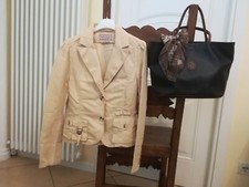 GIACCA BLAZER MARLBORO TG.44 IN COTONE E LINO E BORSA TRUSSARDI VINTAGE IN PELLE