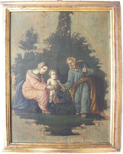 Sacra famiglia antico olio - famiglia,