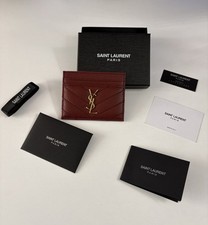 *Nuovo* Portafoglio Porta Carte Yves Saint Laurent Rosso/Bordeaux e Oro in Pelle