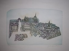 ACQUAFORTE ORIGINALE DI FRANCHINA TRESOLDI "MILANO PIAZZA DIAZ" 1991