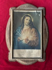 ARTE SACRA religione cromolitografia 1900 Gesu' JESUS quadro 42x30cm reliquia 