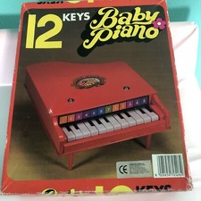 BABY PIANO Pianoforte a coda NERO vintage giocattolo legno 12 tasti con scatola